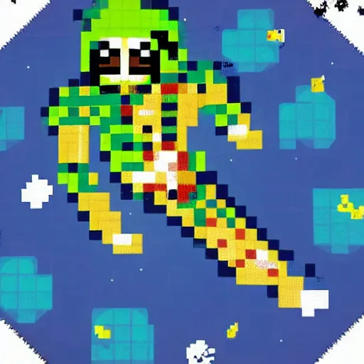 Image similar to an astronaut lounging in a tropical resort in space as pixel art