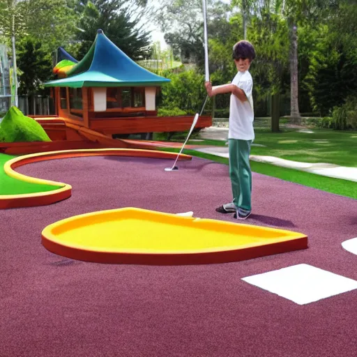 Image similar to mini golf on a giant bed