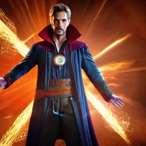 Image similar to A still of John Constantine as Doctor Strange in Avengers Endgame, award winning photo, unreal engine, highly detailed features