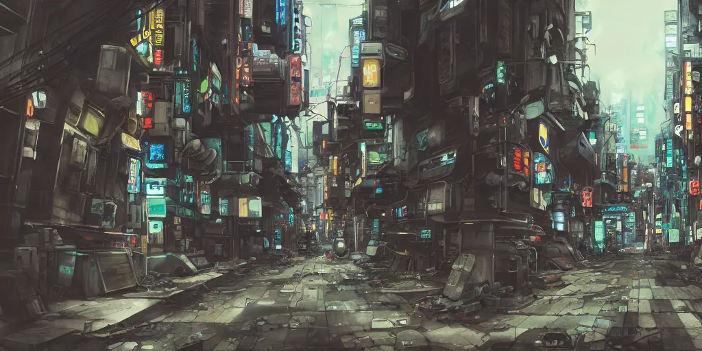 Prompt: a robot mecha wandering in a deserted shinjuku junk town, anime watercolor, soft bloom lighting, paper texture, movie scene, cyberpunk, animatronic, black smoke, pale beige sky pencil marks hd, 4k, remaster, dynamic camera angle, deep 3 point perspective, fish eye, dynamic scene