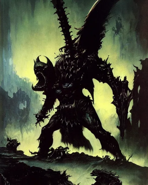 Prompt: the death knight by Frank Frazetta. Thomas Cole and Wayne Barlowe