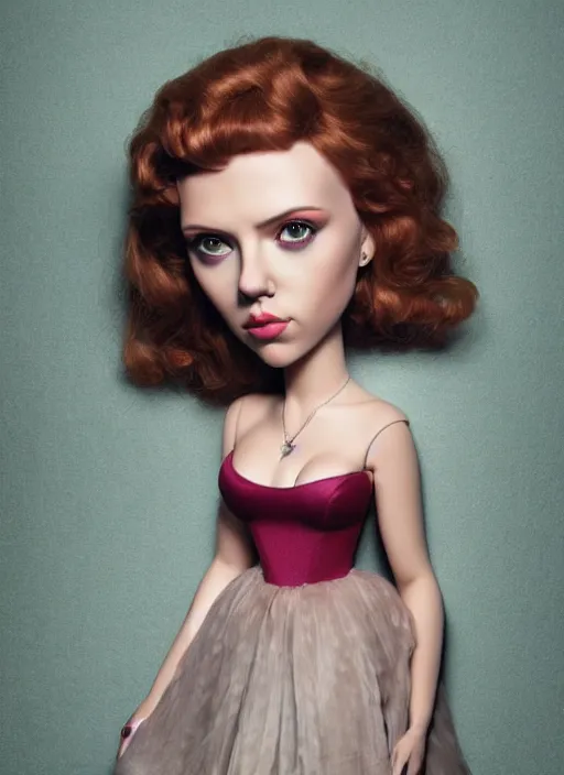 Image similar to scarlett johansson as a mark ryden doll, detailed digital art, trending on Artstation