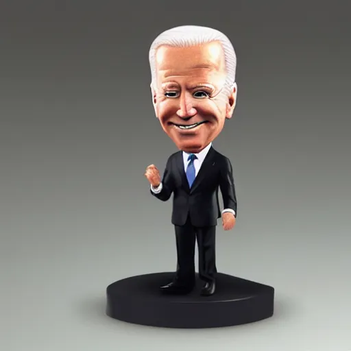 Prompt: Joe Biden as a bobble head, on a gray desk