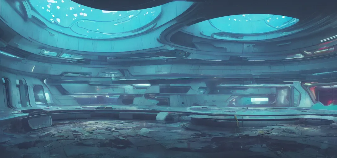 Image similar to interior of a futuristic abandoned underwater laboratory, sci - fi, digital art by beeple, simon stalenhag and paul chadeisson