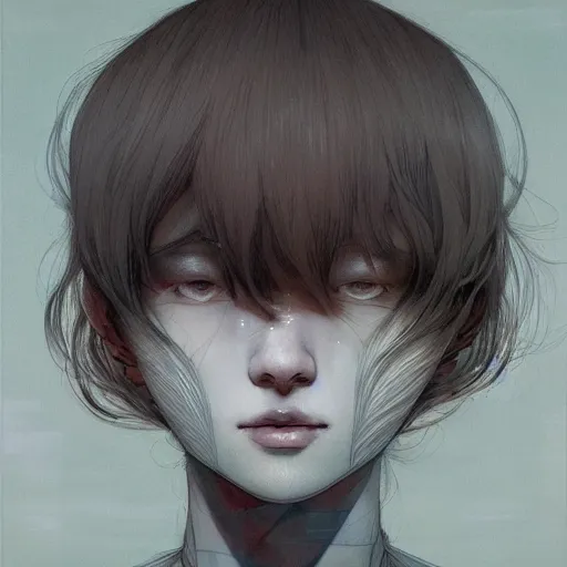 Image similar to prompt : grey portrait soft light painted by james jean and katsuhiro otomo and erik jones, inspired by evangeleon anime, smooth face feature, intricate oil painting, high detail illustration, sharp high detail, manga and anime 1 9 9 9