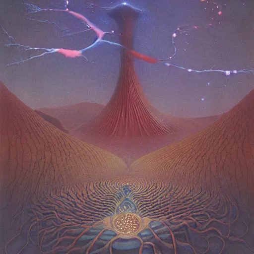 Image similar to a river of bodies and nebula and jewels, by Georgia O keeffe, by Beksinski