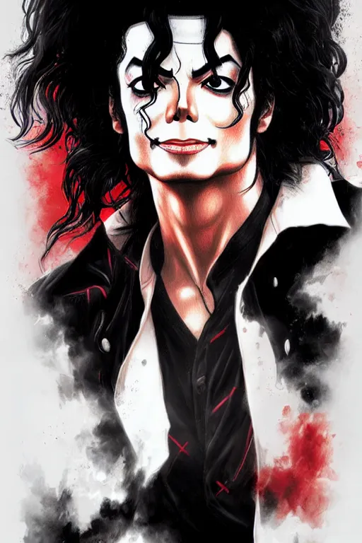 Image similar to michael jackson, manga cover art, detailed color portrait, artstation trending, 8 k, greg rutkowski