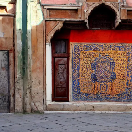 Prompt: mughal street art in venice, italy