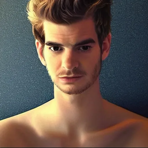 Image similar to “a realistic detailed photo of a guy who is an attractive humanoid who is half robot and half humanoid, who is a male android, Andrew Garfield, shiny skin, posing like a statue, blank stare”