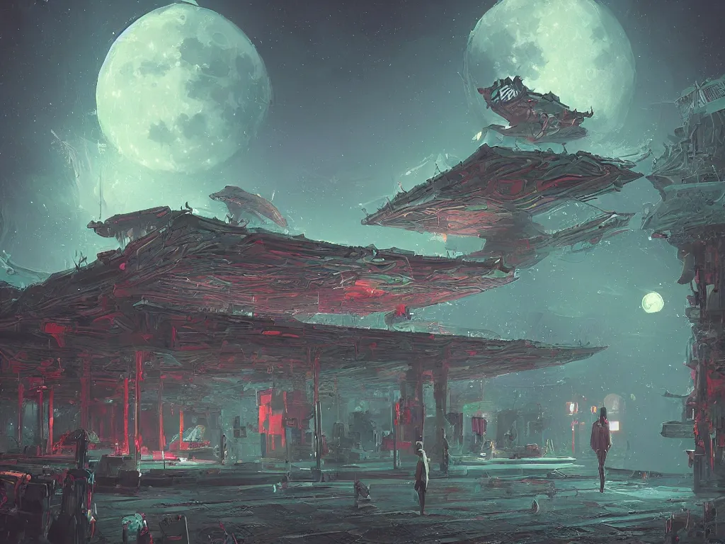 Image similar to Moon pavilion, alien fantasy surrealism art by alena aenami and marc simonetti, artstation