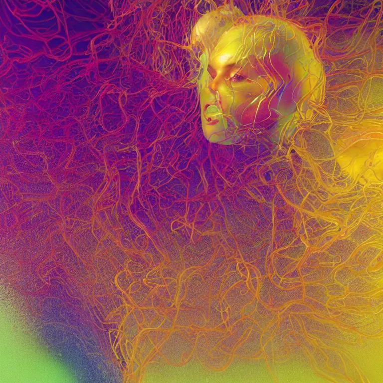 Image similar to octane render portrait by wayne barlow and carlo crivelli and glenn fabry, beautiful hypnotic colorful blobs of paint suspended in oil, strange jellyfish made out of iridescent plastic, backlit, dramatic lighting, fog and mist, cinema 4 d, ray traced lighting, very short depth of field, bokeh