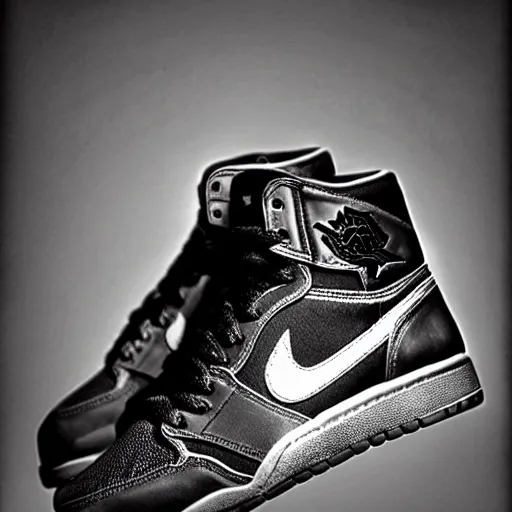 Prompt: air jordans from 1 9 4 5 period shoes, photoreal, vintage image, n - 4