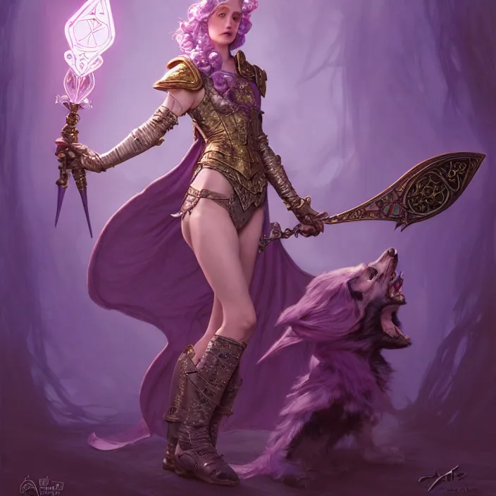 Prompt: d & d bard with her lilac leather armor, volumetric lighting, fantasy, intricate, elegant, highly detailed, lifelike, photorealistic, digital painting, artstation, fox ears illustration, concept art, sharp focus, by john collier and albert aublet and krenz cushart and artem demura and alphonse mucha