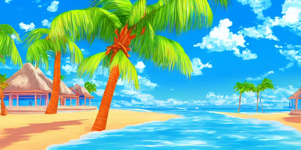 Image similar to anime beach resort background, award - winning digital art