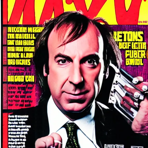 Prompt: Saul Goodman on the cover of a Heavy Metal magazine from the 1980s