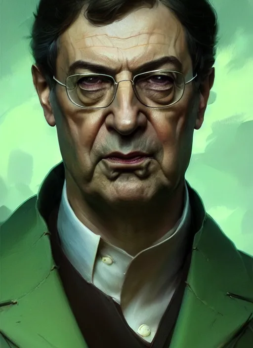 Image similar to portrait of aggressive florentino perez, d & d, muscular! green, fantasy, intricate, elegant, highly detailed, digital painting, artstation, concept art, smooth, sharp focus, illustration, art by artgerm and greg rutkowski and alphonse mucha