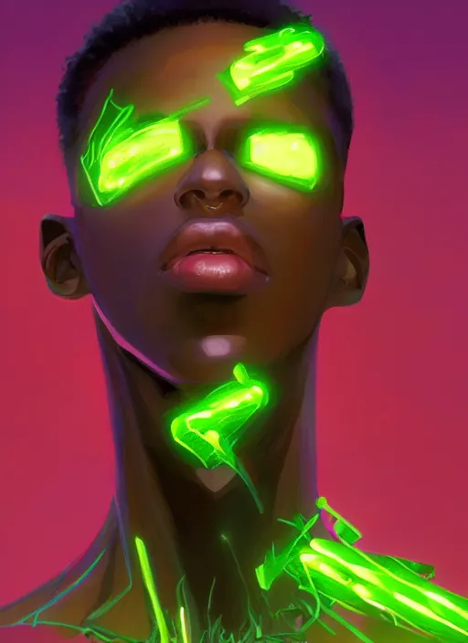 Image similar to detailed digital painting of young black man surrounded by floating green text and complex algorithms, cinematic dramatic pose by artstation, fanart behance hd by jesper ejsing, by rhads, makoto shinkai and lois van baarle, ilya kuvshinov, rossdraws, enter the matrix, global illumination, radiant light, detailed and intricate environment