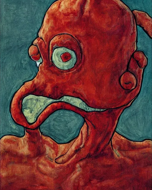 Image similar to portrait of zoidberg by egon schiele in the style of greg rutkowski