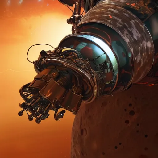 Image similar to UHD closeup of a Photorealistic Robot playing Drums during a wicked lightning storm on Mars, with a cool pose, by Antonio Caparo and Ferdinand Knab and Greg Rutkowski, UHD, photorealistic, trending on artstation, trending on deviantart