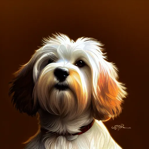 Image similar to beautiful detailed picture of a havanese dog, radiant light, art nouveau, intricate, elegant, highly detailed, my rendition, digital painting, artstation, concept art, smooth, sharp focus, illustration, art by artgerm and greg rutkowski and alphonse mucha
