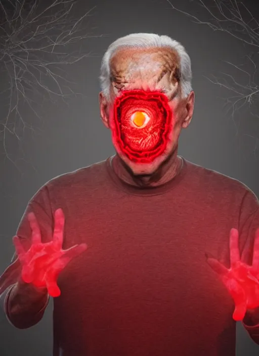 Image similar to hyper realistic ultra realistic horror terror dimensional photo furious glowing red eyes biden, high quality photo, detailed , 8k