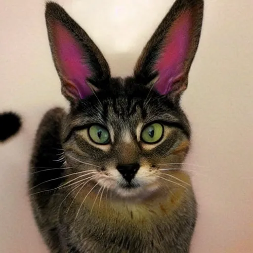 Image similar to cat morphed with a bunny, hybrid animal,