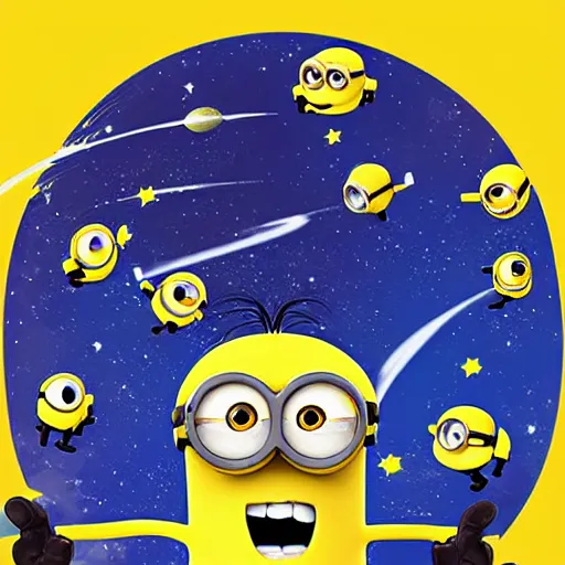 Image similar to digital art of minions in outer space