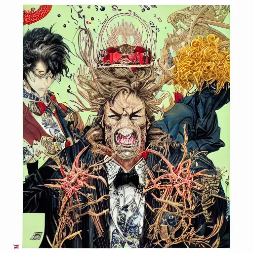 Image similar to portrait of crazy groom, symmetrical, by yoichi hatakenaka, masamune shirow, josan gonzales and dan mumford, ayami kojima, takato yamamoto, barclay shaw, karol bak, yukito kishiro