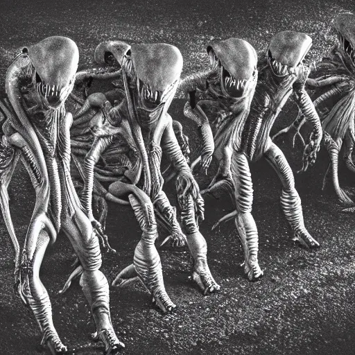 Image similar to alien creatures in my driveway, photo, night vision, detailed, 4k