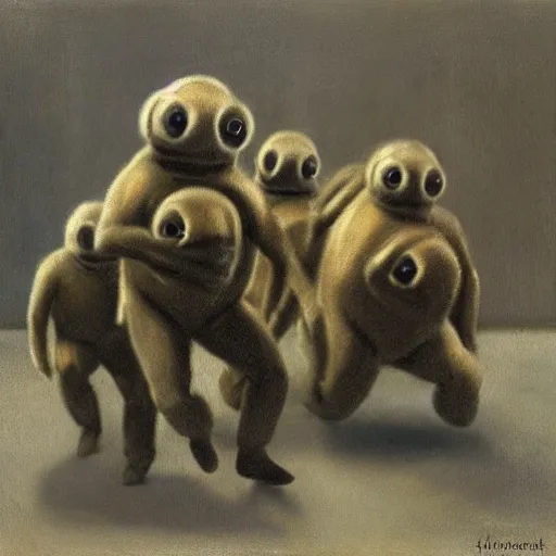 Prompt: tardigrades moshpit in style of vilhelm hammershoi