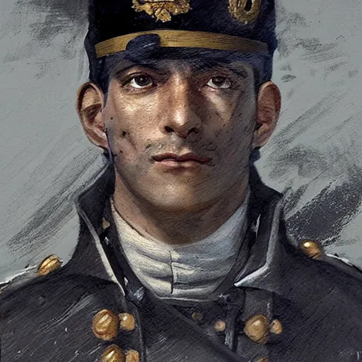 Image similar to portrait of a one eyed spanish navy officer blas de lezo, face portrait, 1 8 th century clothing, epic, tragic, military art, fantasy, dieselpunk, hd shot, digital portrait, beautiful, artstation, comic style, by artgerm, guy denning, jakub rozalski, magali villeneuve and charlie bowater