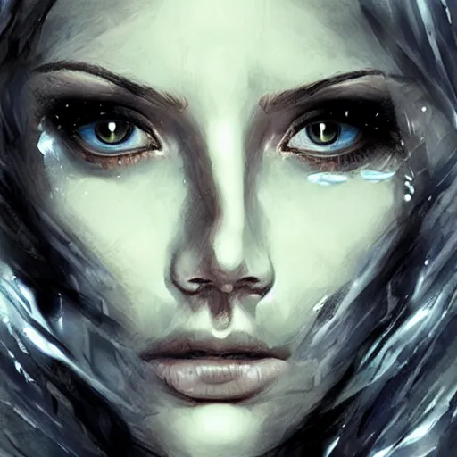 Prompt: woman portrait made out of ice and fire, beautiful, cyborg, comic book art, highly detailed