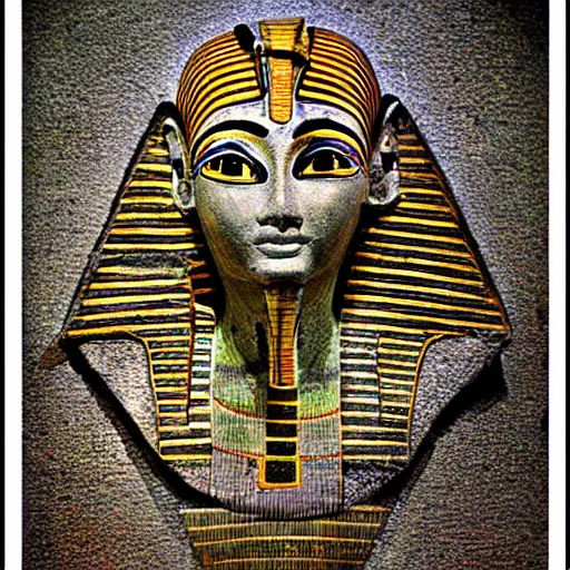 Image similar to Ancient Egypt Art, art of a Alien Spaceship in art style of ancient art, fragmented, an Alien Spaceship!!!!! Ancient Egypt art