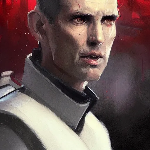 Image similar to portrait of a man by greg rutkowski, great admiral thrawn, short black hair in military style, tall, star wars expanded, universe, he is about 5 0 years old, wearing white colored imperial admiral uniform, artstation hq