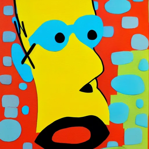 Image similar to Homer Simpson, abstract art acrylics painting