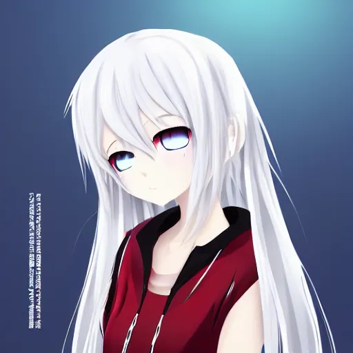 Image similar to white hair red eyes two small horn on the head anime style anime girl