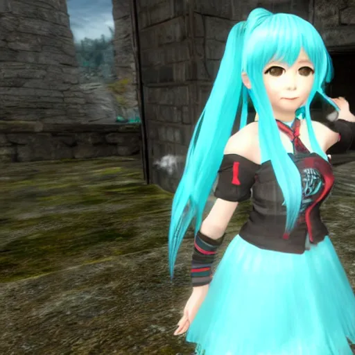 Image similar to Hatsune Miku in skyrim mod, screenshot