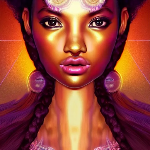 Image similar to ( ( ( portrait of tech goddess ) ) ), zoom, rule of thirds, atmosphere, intricate, regal, latinas, ( brown skin ), symmetrical!!, loreal, maybelline, sephora, loreal, artstation, art by artgerm and gonzalo ordonez arias, moody, concept art, filmic, vsco