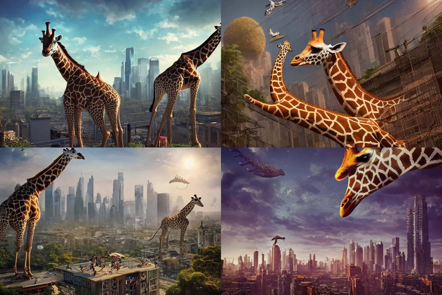 Prompt: rooftop, giraffe, zoo, intricate, epic lighting, cinematic composition, hyper realistic, 8 k resolution, unreal engine 5, by artgerm, tooth wu, dan mumford, beeple, wlop, rossdraws, james jean, andrei riabovitchev, marc simonetti, yoshitaka amano, artstation