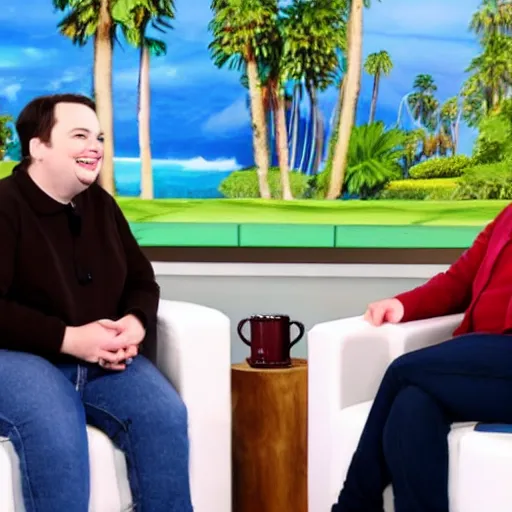 Prompt: Rich Evans interviewed by Ellen DeGeneres