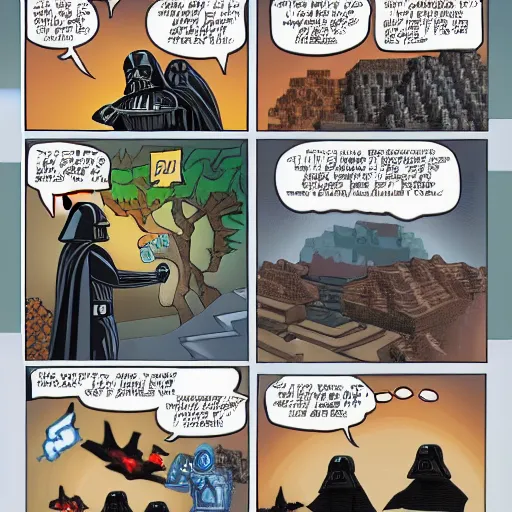 Prompt: darth vader comic featuring minecraft dream