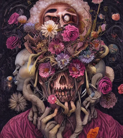 Image similar to portrait, nightmare anomalies, flowers by dariusz zawadzki, kenneth blom, mental alchemy, james jean, pablo amaringo, naudline pierre, contemporary art, hyper detailed