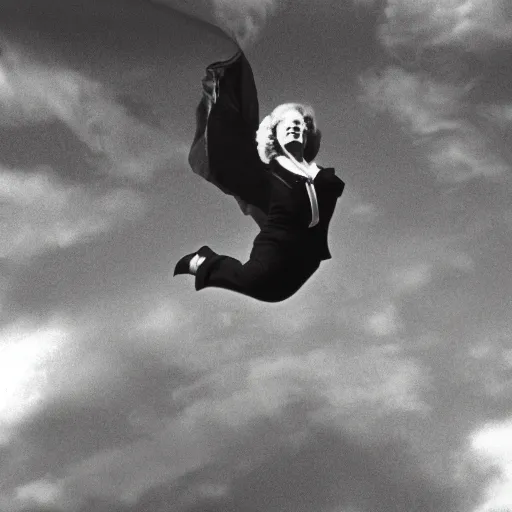 Image similar to margaret thatcher falling from a cliff