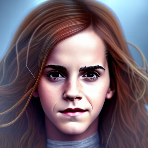 Image similar to emma watson as hermione granger. happy. cheerful. western. closeup. fantasy. intricate elegant. highly detailed. digital painting. artstation. concept art.