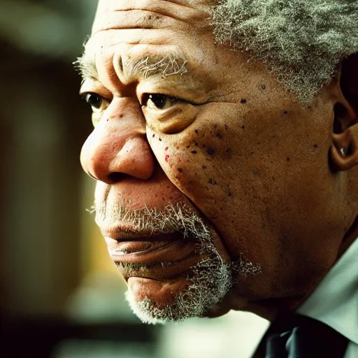 Prompt: a cinematic film still of Morgan Freeman starring as Frank Lucas, portrait, 40mm lens, shallow depth of field, close up, split lighting, cinematic
