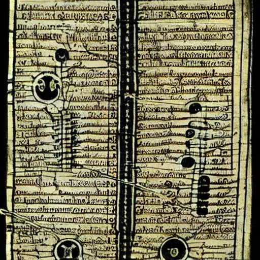 Image similar to demonic circuit diagram in a medieval goetic manual