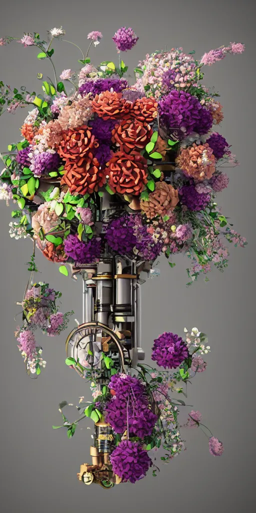 Image similar to a lovely mechanical bouquet of flowers, highly detailed, octane render, cinematic