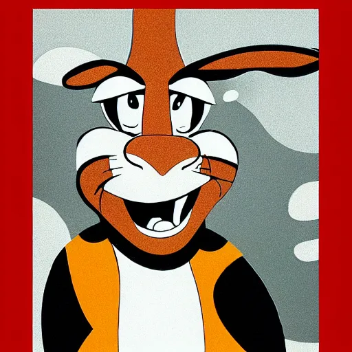 Prompt: contemporary graphic design portrait of bugs bunny in a cow costume, by paul rand