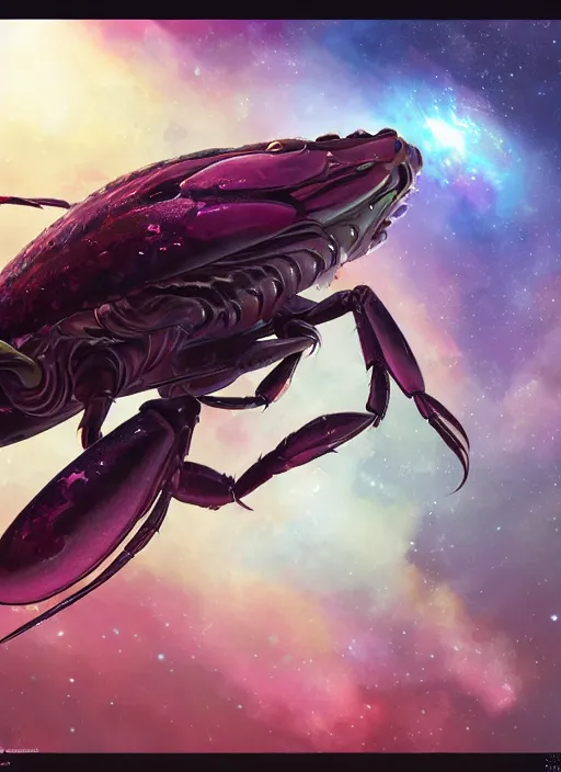 Prompt: galactic overlord crustacean floating through infinite space in the style of greg rutkowski 8k
