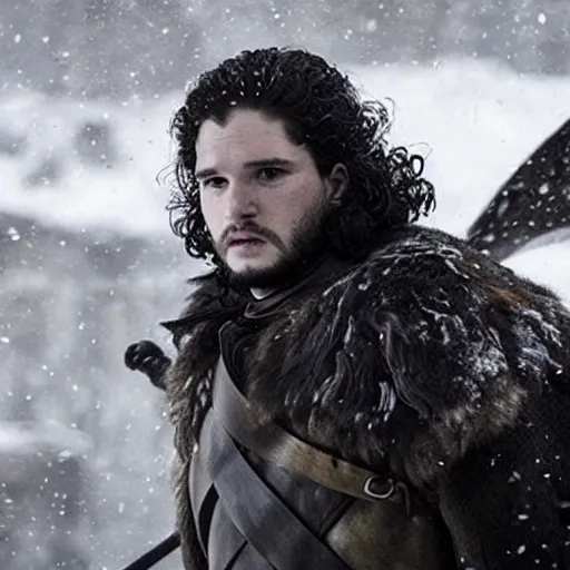 Prompt: Jon snow slaying a dragon